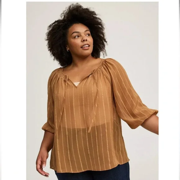 Brown Peasant Ragland Top - Picture 1 of 6